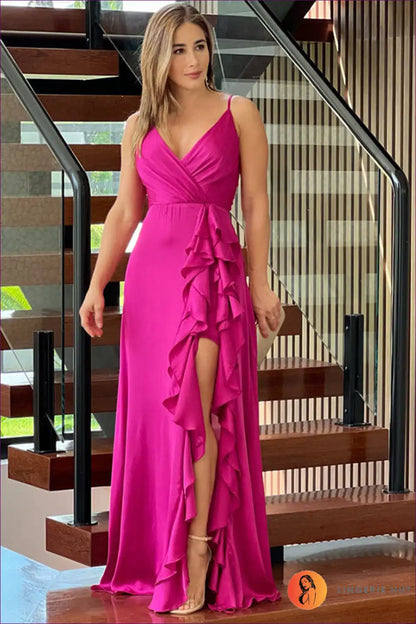 Fuchsia Ruffled Maxi Dress ?? Bold Elegance with a Flirty Twist for Dress, Glamour, Maxi, Night Out, Party