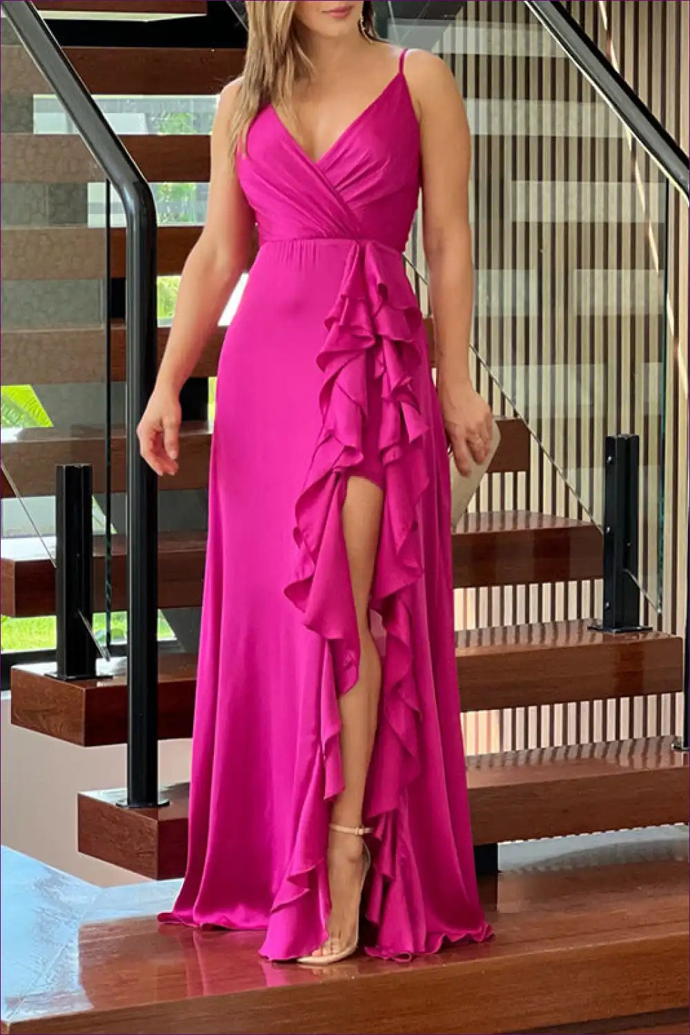 Fuchsia Ruffled Maxi Dress ?? Bold Elegance with a Flirty Twist for Dress, Glamour, Maxi, Night Out, Party