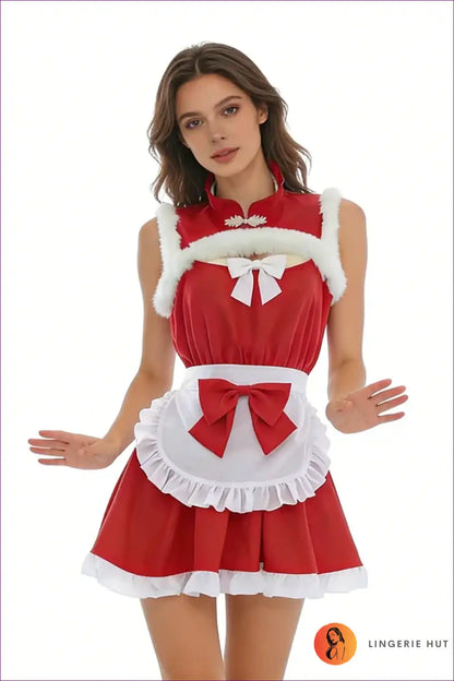 Furry Apron Christmas Maid Dress Set - Cosy Festive Lingerie for a Line, Casual, Costume, just In,