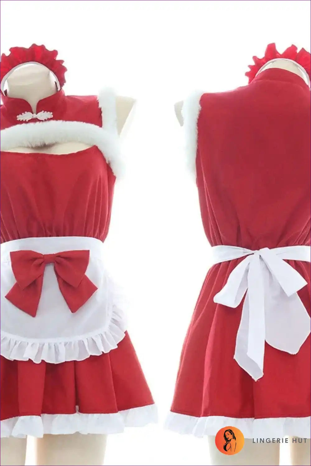 Furry Apron Christmas Maid Dress Set - Cosy Festive Lingerie for a Line, Casual, Costume, just In,