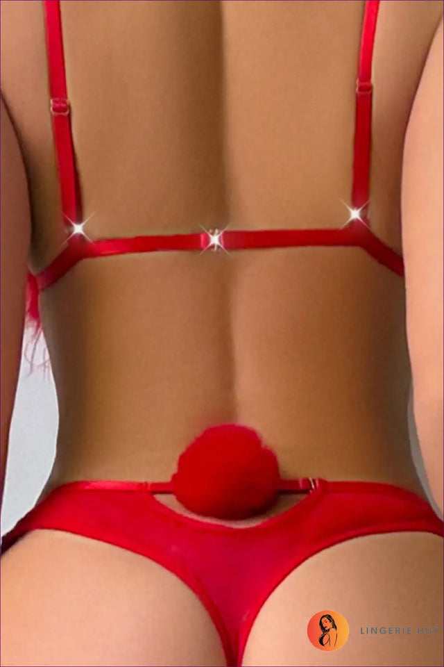 Furry Lingerie Bra Set with Bow & Cut-Outs - Playful Confidence