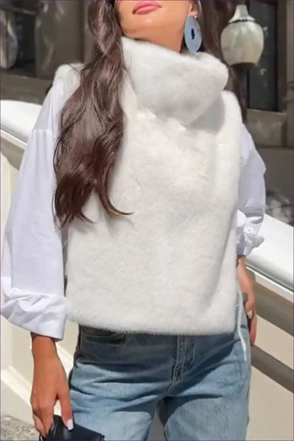 Furry Tie Waist Vest Sleeveless - Short Layered Waistcoat for Autumn, Casual, just In, Outerwear, Polyester