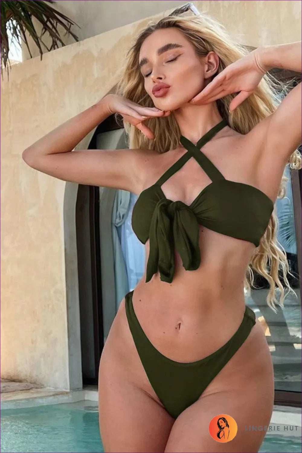 Upgrade Your Beach Style With Our Trendy And Chic Gathered Solid Color Bikini Split Swimsuit - Perfect For