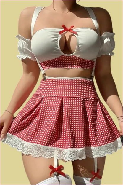 Gingham Dirndl Costume Set with Keyhole Top - Festival Play - All Season • Crop • Garter • Halloween - Lingerie Hut