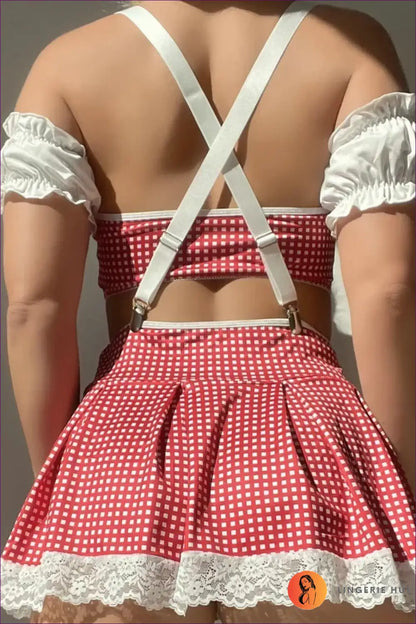 Gingham Dirndl Costume Set with Keyhole Top - Festival Play - All Season • Crop • Garter • Halloween - Lingerie Hut