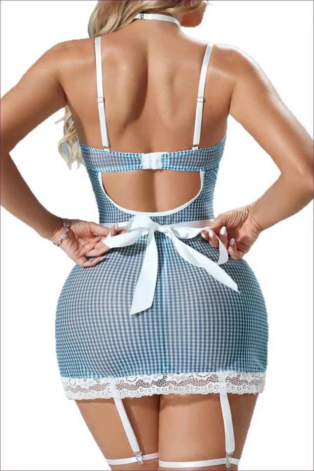Gingham Maid Costume with Cut-Out Back - Cheeky Role Play