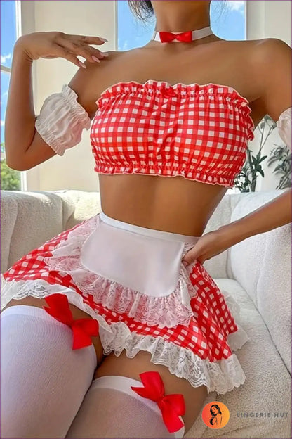Gingham Maid Costume with Lace Trim - Sweet Temptation for Boudoir, Choker, Costume, just In, Lace
