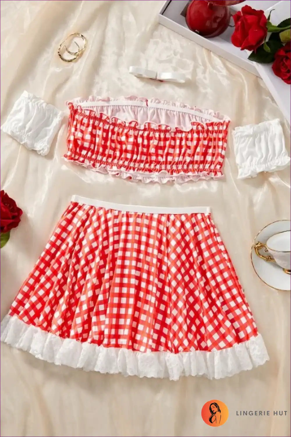 Gingham Maid Costume with Lace Trim - Sweet Temptation for Boudoir, Choker, Costume, just In, Lace