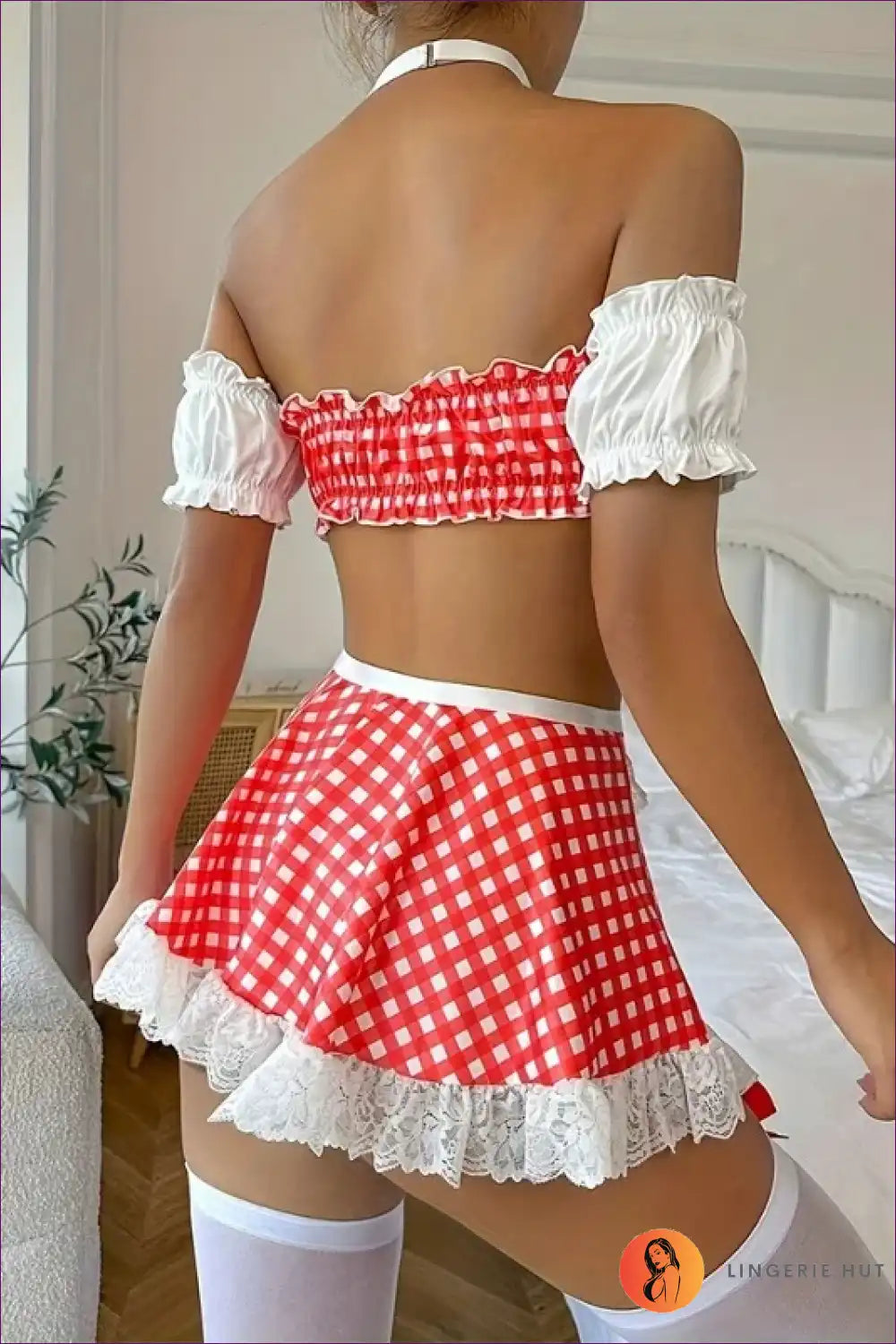Gingham Maid Costume with Lace Trim - Sweet Temptation for Boudoir, Choker, Costume, just In, Lace