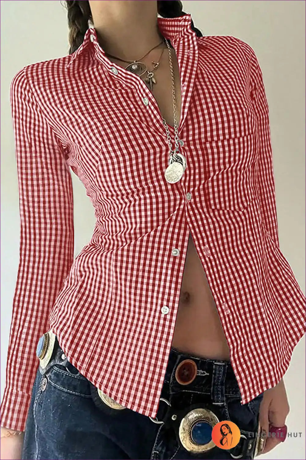 Gingham Shirt with Classic Collar - Timeless Appeal for All Season, Autumn, Blouse, Casual, Cotton