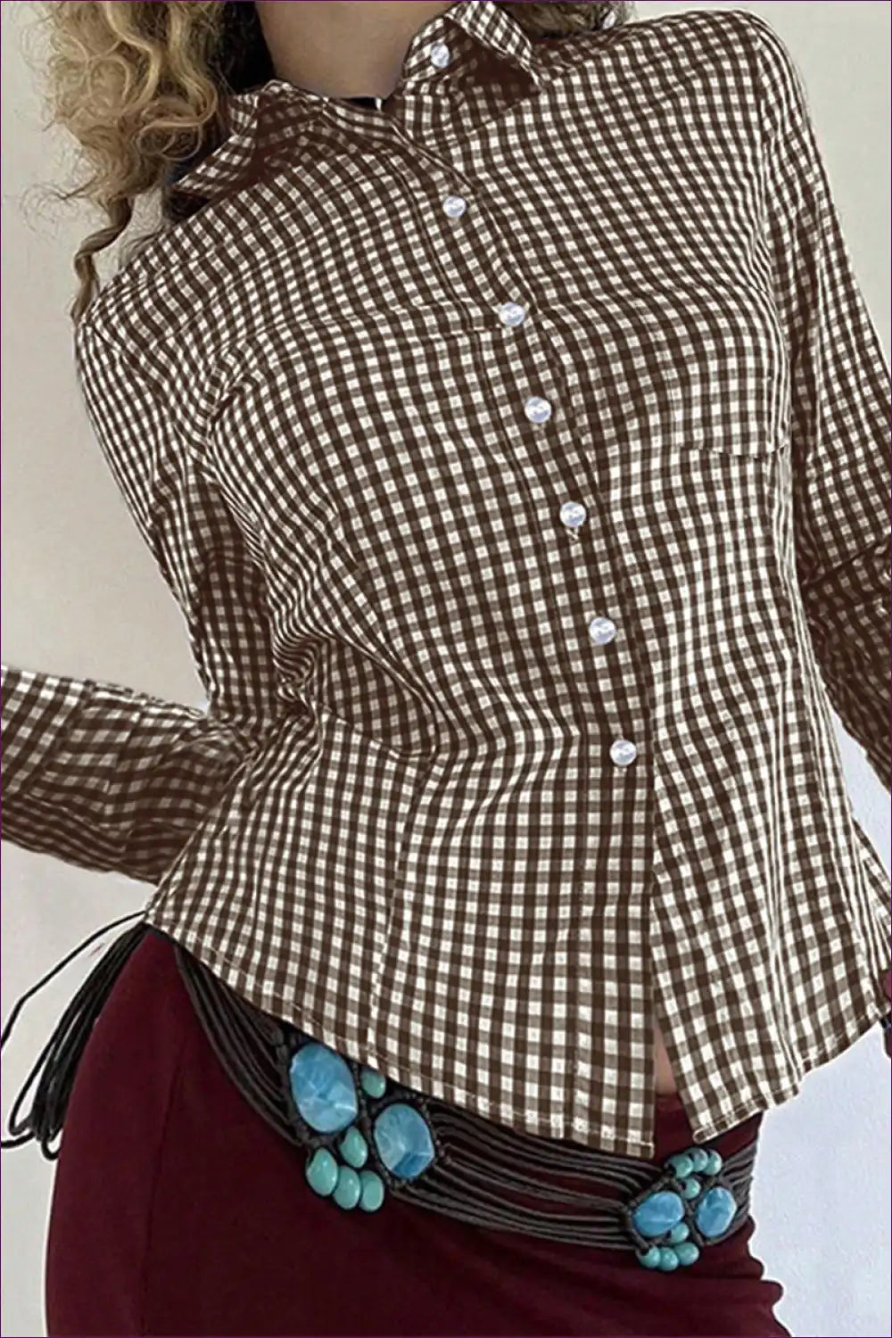 Gingham Shirt with Classic Collar - Timeless Appeal for All Season, Autumn, Blouse, Casual, Cotton