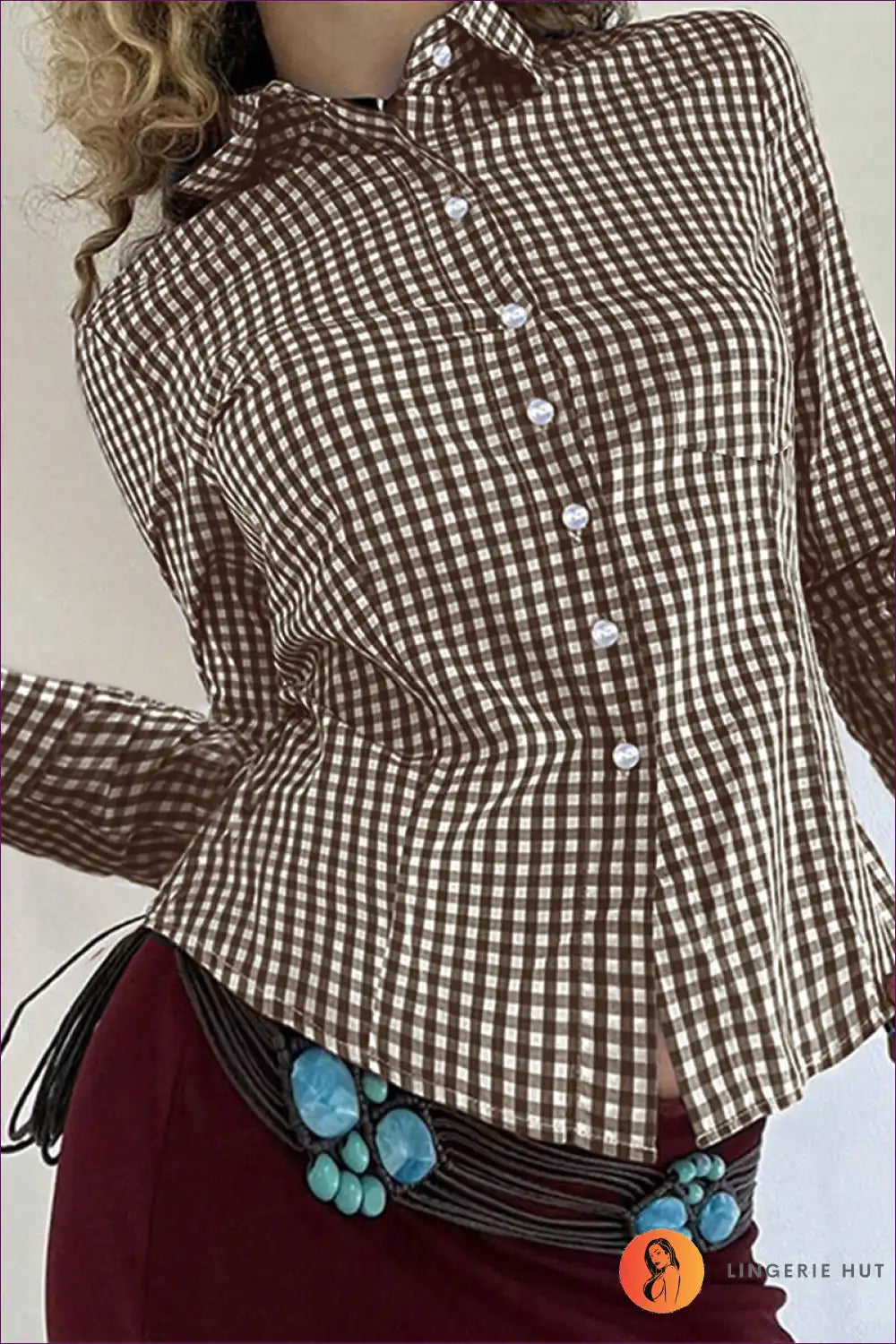 Gingham Shirt with Classic Collar - Timeless Appeal for All Season, Autumn, Blouse, Casual, Cotton