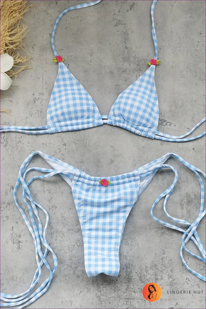 Gingham Triangle Bikini with Cherry Charm Detail - Playful Poolside - s / Only - Beachwear • Boho • just in • Polyester