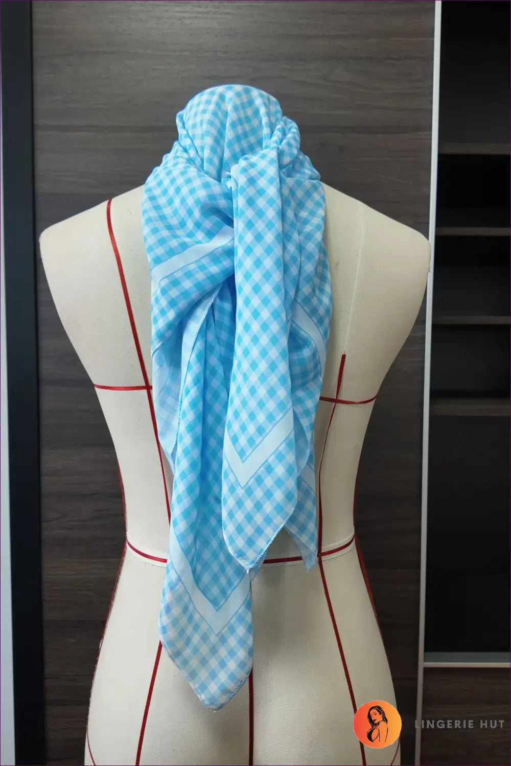 Gingham Underwire Bikini with Cherry Charm Detail - Preppy Summer - m / Blue and White Plaid Scarf - Swimwear