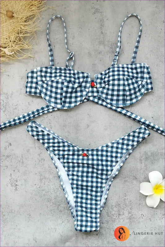 Gingham Underwire Bikini with Wrap Mini Skirt - Preppy Poolside - s / Only - Swimwear - Beachwear • Casual