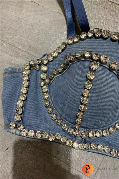 Glam Rhinestone Denim Bustier - Sparkling Elegance