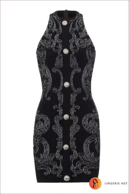 Glamorous Black Embroidered Mini Dress - Sleek Elegance for Bodycon, Dress, Glamour, Mini, Night