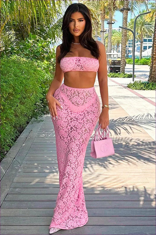 Glamorous Pink Lace Two-piece Set - Summer Chic