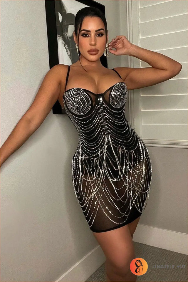 Rhinestone Tassel Mini Dress - Made For The Spotlight