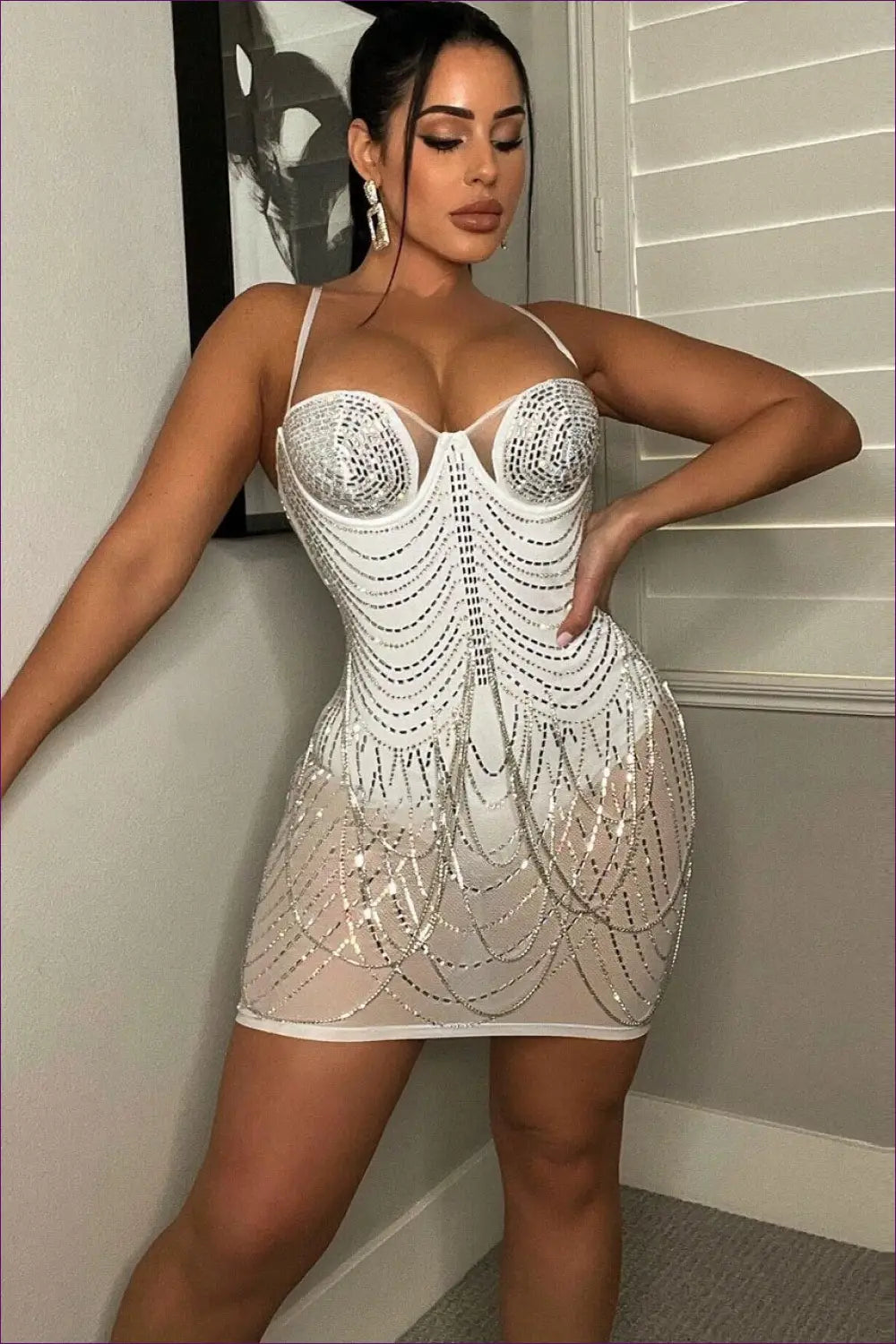 Rhinestone Tassel Mini Dress - Made for the Spotlight - s / White - Dresses - Lingerie Hut - Bodycon • Clubwear