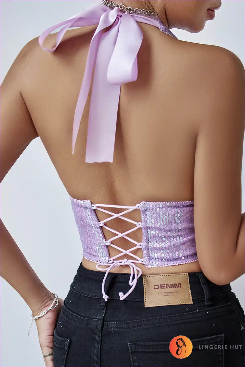 Sparkling Halter Sequin Crop Top – Party Glam