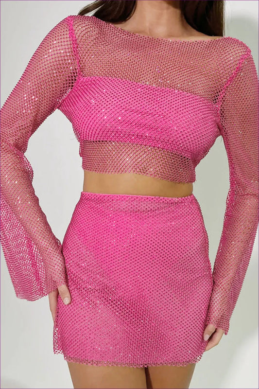 Steal The Spotlight With Our Glamorous Sequin Mesh Sheath Two-piece Skirt Outfit. Glamour, Style, And Comfort