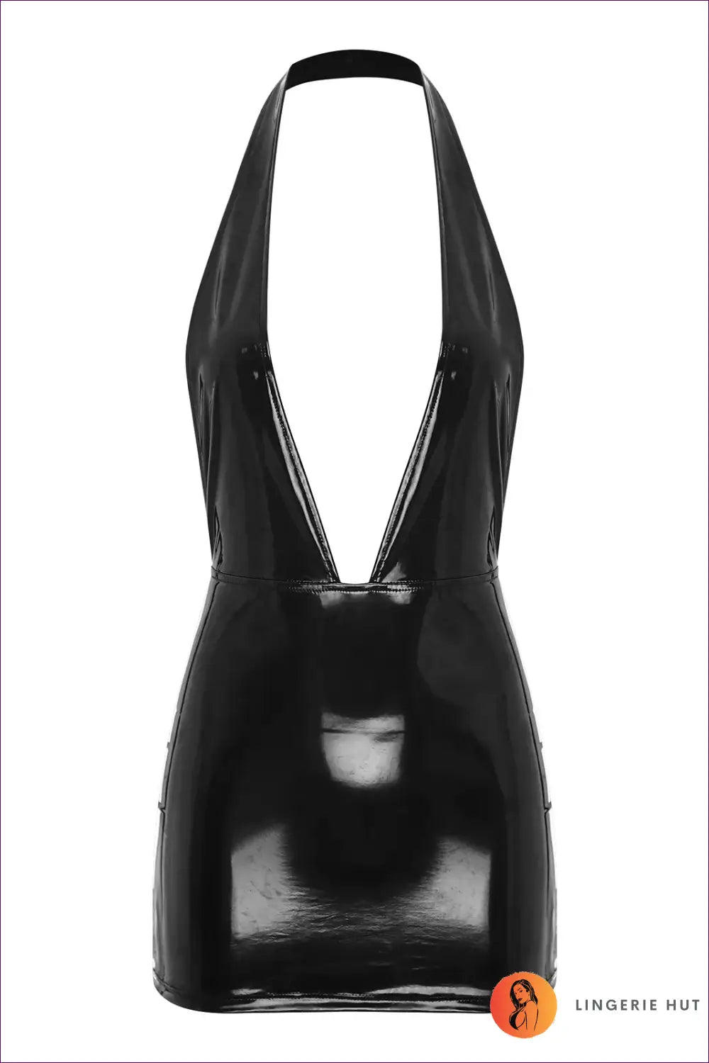Glossy Halter Mini with Back Zip - Club Night Edge - Dress - Backless • Clubwear • Cutout • Lingerie Hut