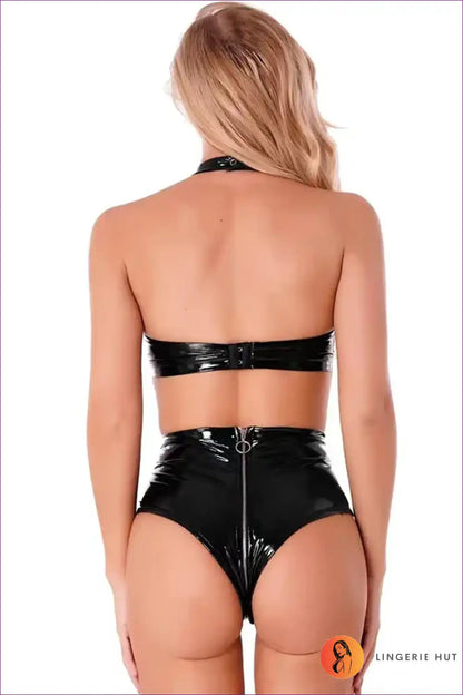 Glossy Lace-up Lingerie Set with High Waist - Modern Siren Energy for Boudoir, Bra Set, Clubwear, Date Night,