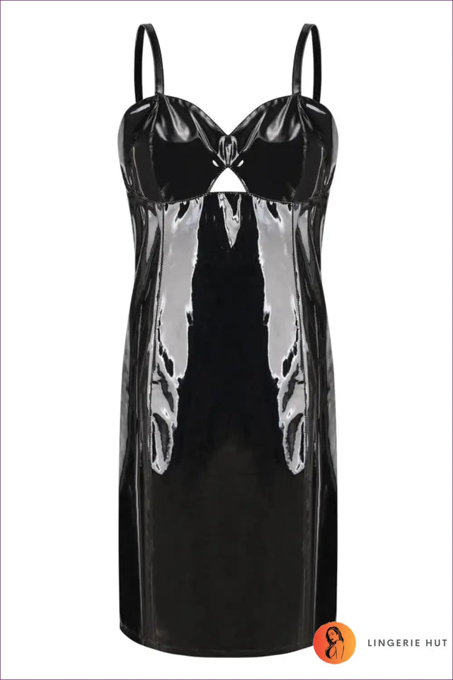 Glossy Midi Bodycon Dress with Keyhole Cut - Night Out Drama
