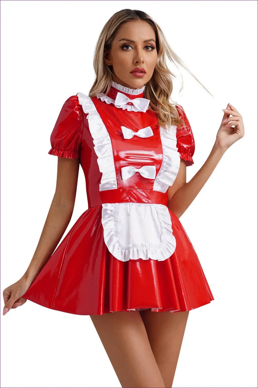 Glossy Patent Leather French Maid Dress