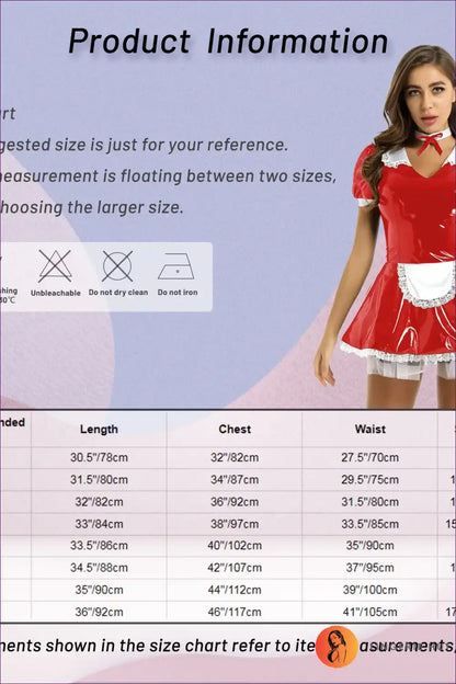 Glossy Patent Leather French Maid Dress with Lace Headband Set for Clubwear, Costume, just In, Lace, Latex