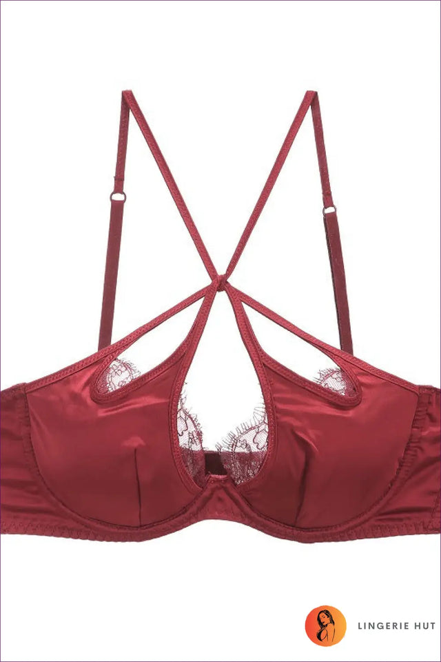 Glossy Satin Cutout Bra Set with Criss Cross Straps - Bold Modern Mood
