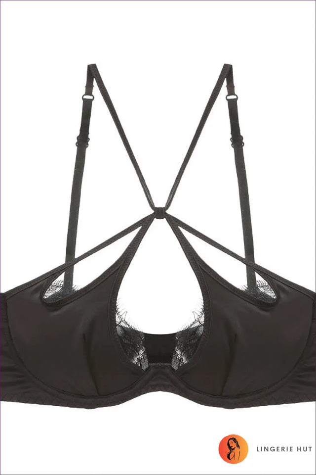 Glossy Satin Cutout Bra Set with Criss Cross Straps - Bold Modern Mood