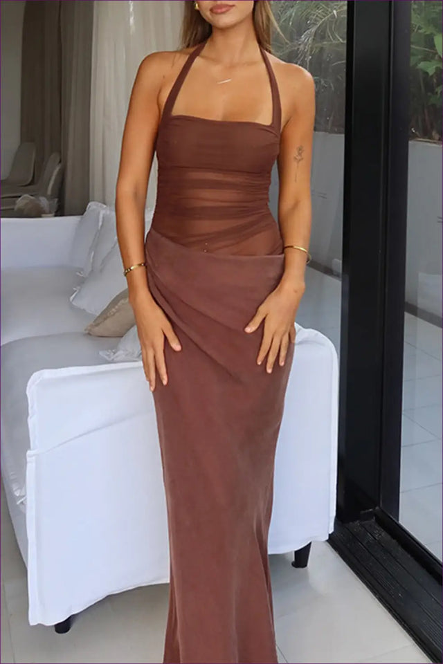 Brown Mesh Maxi Dress