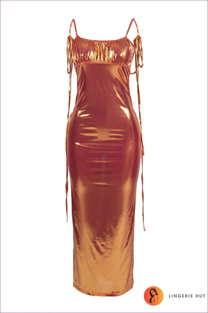 Shine Bright In Lingerie Hut’s Glossy Lace-up Maxi Dress – Your Ticket To An Evening Of Elegance And Glamour