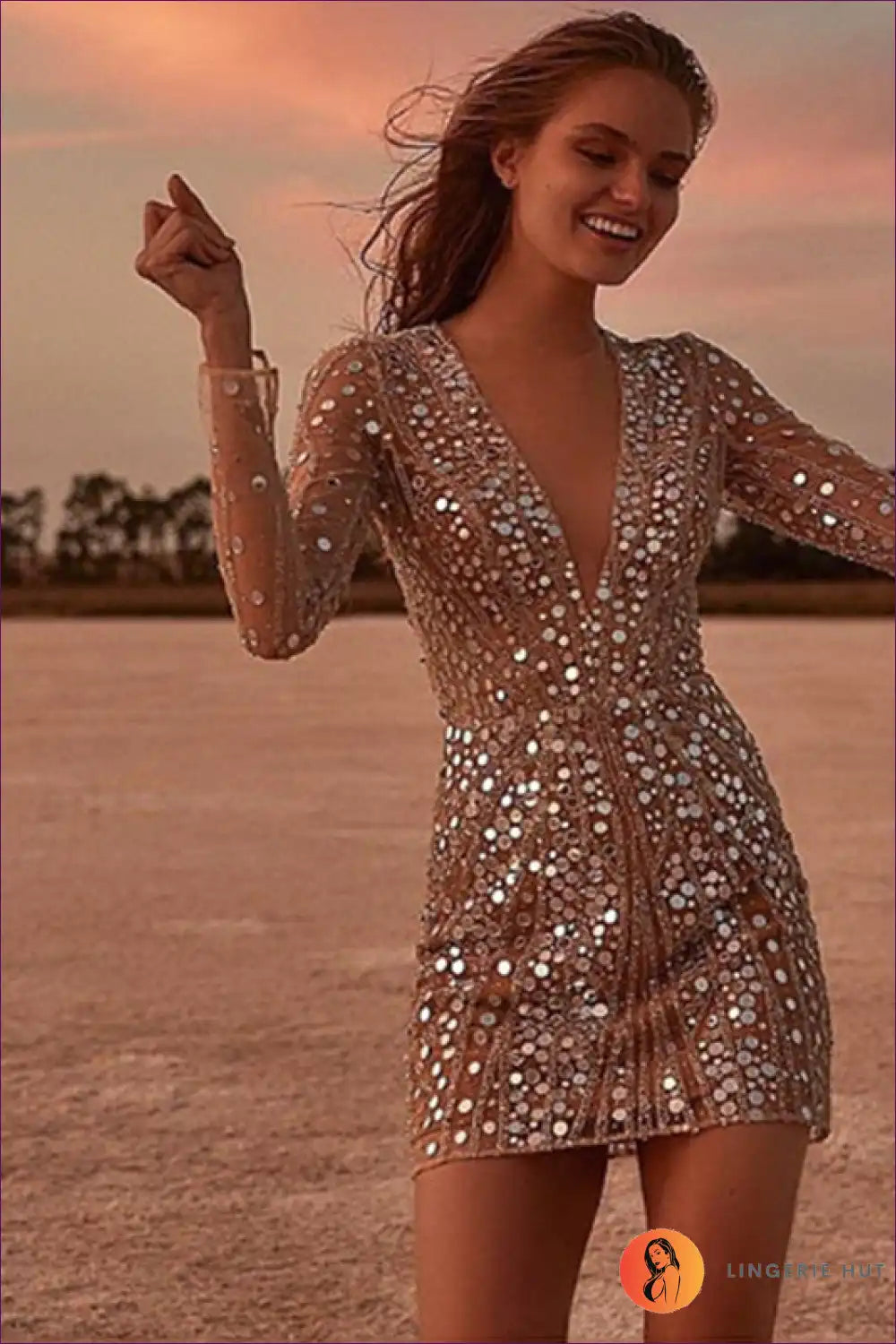 Dazzle In Lingerie Hut’s Gold Sequin Lace Bodycon Dress - a Stunning Creation That Combines Luxury