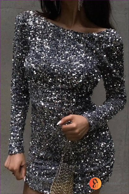 Golden Sequin Bodycon Dress – Dazzle in Elegance for Bodycon, Dress, Glamour, Mini, n