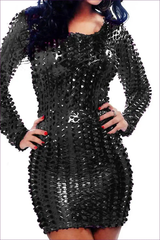 Gothic High-voltage Vinyl Dress - Women’s Futuristic Bodycon for Bodycon, Clubwear, Everyday, Leather, Mini