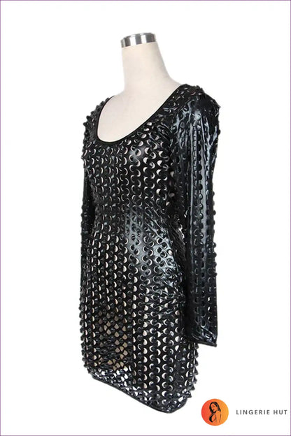 Gothic High-voltage Vinyl Dress - Women’s Futuristic Bodycon for Bodycon, Clubwear, Everyday, just In, Leather
