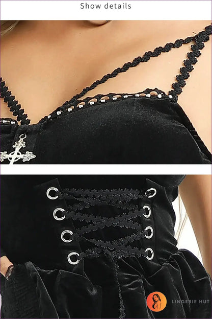 Gothic Velvet Slip Costume with Lace-up Bodice - Dark Charm - Glamour • Halloween • just in • Lace - Lingerie Hut