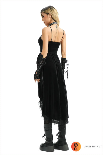 Gothic Velvet Slip Costume with Lace-up Bodice - Dark Charm - Glamour • Halloween • just in • Lace - Lingerie Hut