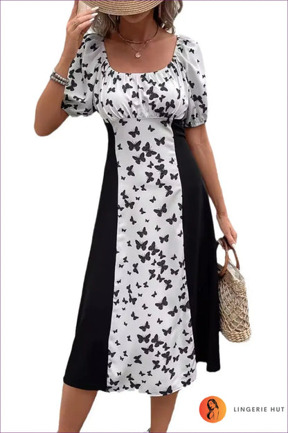 Graphic Patchwork Midi Dress - Effortless Everyday Style - s / Black - Dresses - Lingerie Hut - A-line • Casual • Cutout