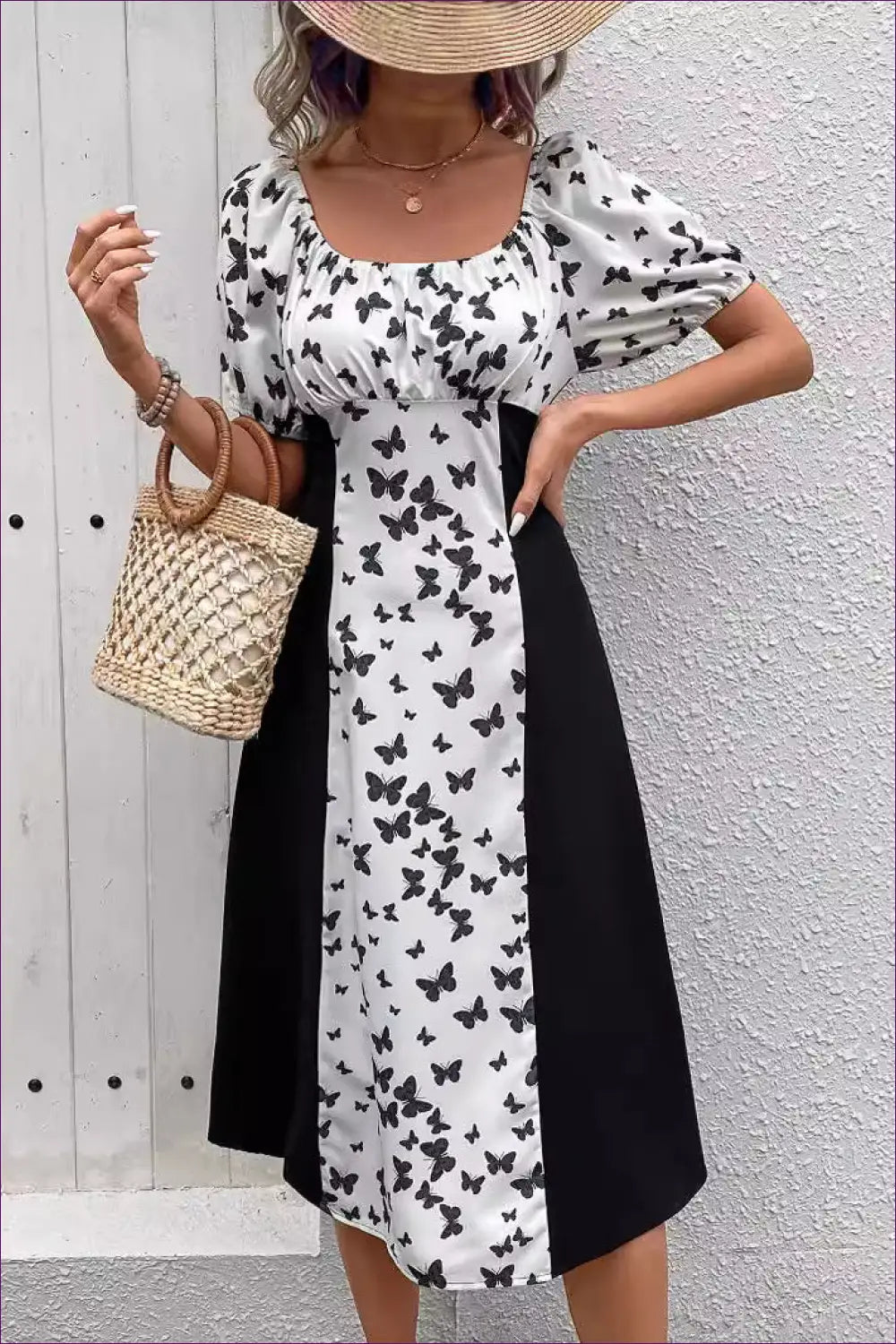 Graphic Patchwork Midi Dress - Effortless Everyday Style - Dresses - Lingerie Hut - A-line • Casual • Cutout