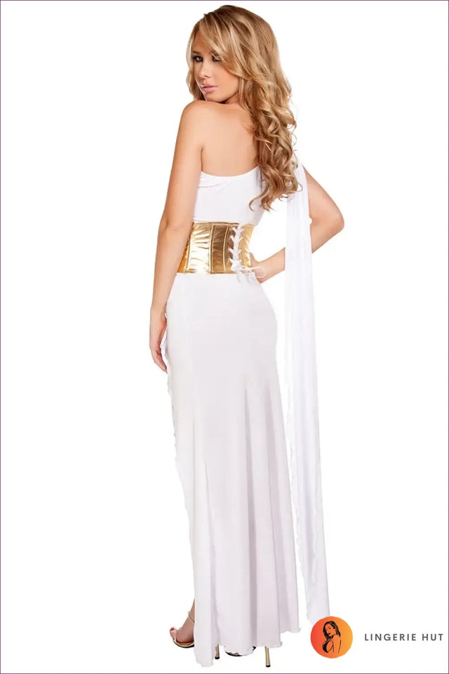 Grecian Goddess Costume with Metallic Belt - Marble Halls Ease