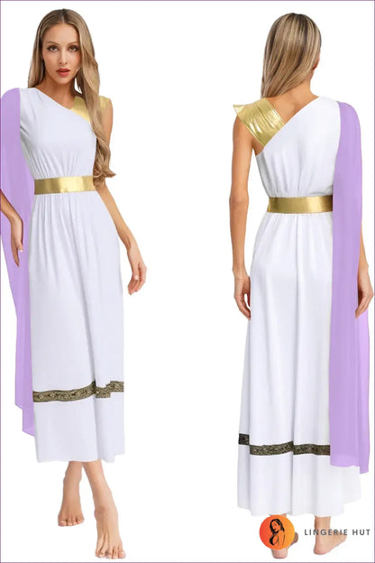 Greek Goddess Costume with Draped Shoulder Trim - Mythical Elegance - Light Purple / s - Halloween • just in • Party