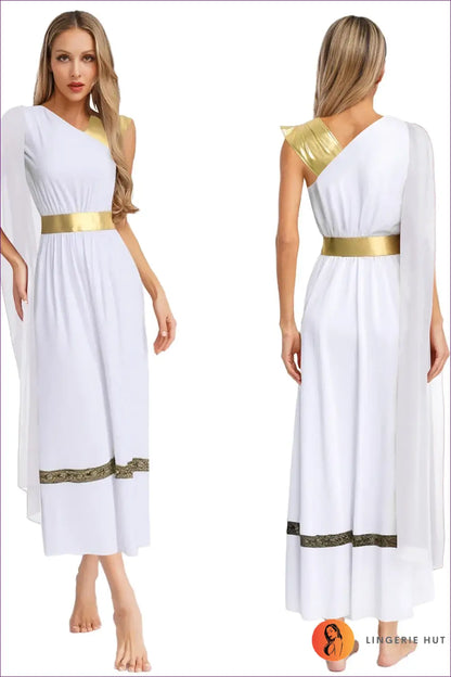 Greek Goddess Costume with Draped Shoulder Trim - Mythical Elegance - White / s - Halloween • just in • Party • Role