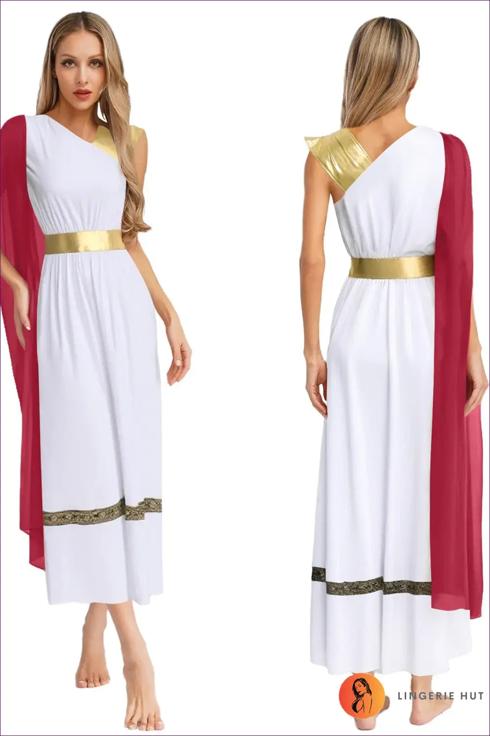 Greek Goddess Costume with Draped Shoulder Trim - Mythical Elegance - Burgundy / s - Halloween • just in • Party • Role