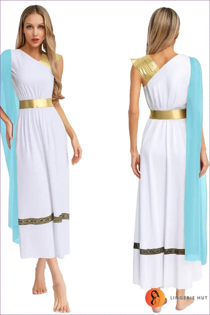 Greek Goddess Costume with Draped Shoulder Trim - Mythical Elegance - Light Blue / s - Halloween • just in • Party