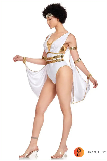 Greek Goddess Costume with Gold Laurel Band - Festival Set - Halloween • just in • Party • Polyester - Lingerie Hut