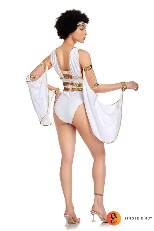 Greek Goddess Costume with Gold Laurel Band - Festival Set